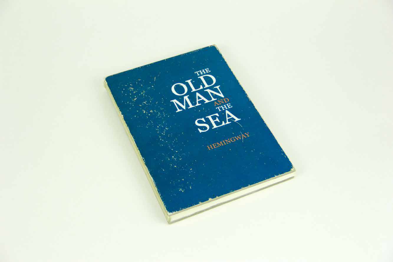 Angled view of the worn blue front cover