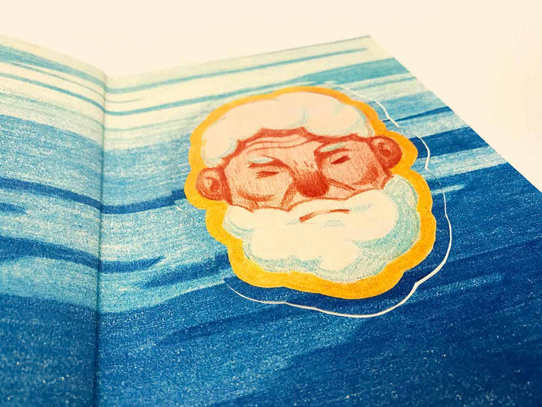 Close view of the old man's colored-pencil portrait