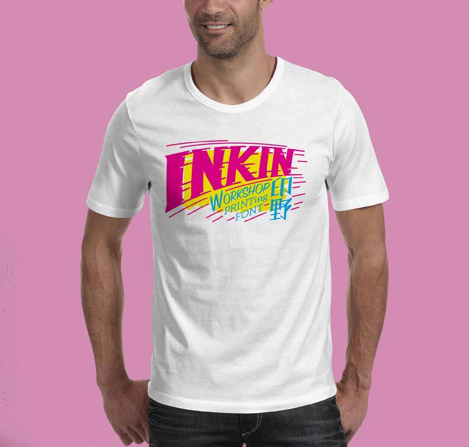 White T-shirt printed with the colorful INKIN wordmark